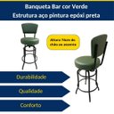 Ver imagem 5 de Kit 2 Banquetas Alta Bar Giratória com Encosto Cor Preta Assento Grosso Confortável Cor Verde
