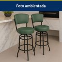 Ver imagem 2 de Kit 2 Banquetas Alta Bar Giratória com Encosto Cor Preta Assento Grosso Confortável Cor Verde