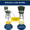 Ver imagem 4 de Kit 2 Banquetas Alta Bar Giratória com Encosto Cor Preta Assento Grosso Confortável Cor Verde