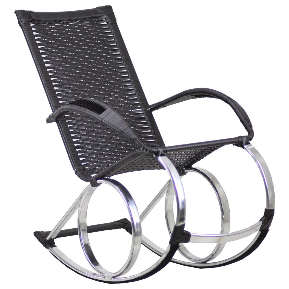 Cadeira Balanço em Alumínio - Jardim, Área, Sala, Piscina - Preto - 1