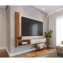 Ver imagem 5 de Painel para TV até 65 Polegadas Egeu 2 Portas Ripado com LED - Off White Matte/Freijó