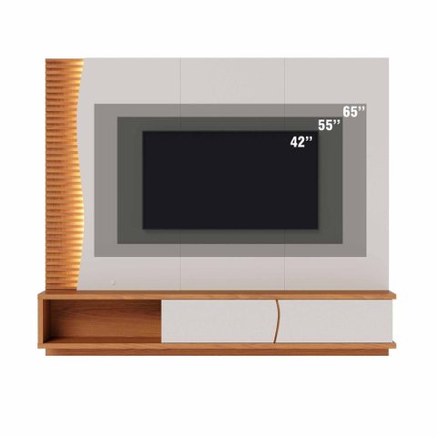 Painel para TV até 65 Polegadas Egeu 2 Portas Ripado com LED - Off White Matte/Freijó