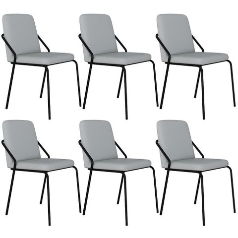 Kit 06 Cadeiras Estofada para Sala de Jantar Loft Preto C01 Courino Saturno Off White - Lyam Decor