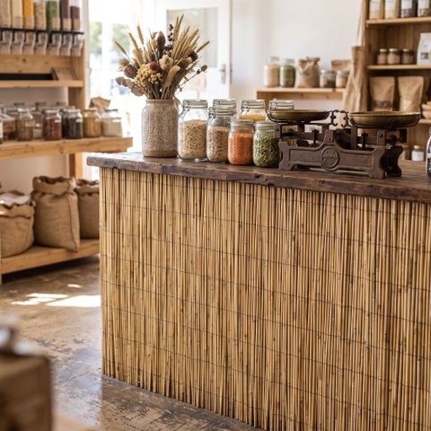 Esteira em Rolo de Bambu Natural 5m x 1m Revestimento para Fundo de Vitrine e Loja Marrom