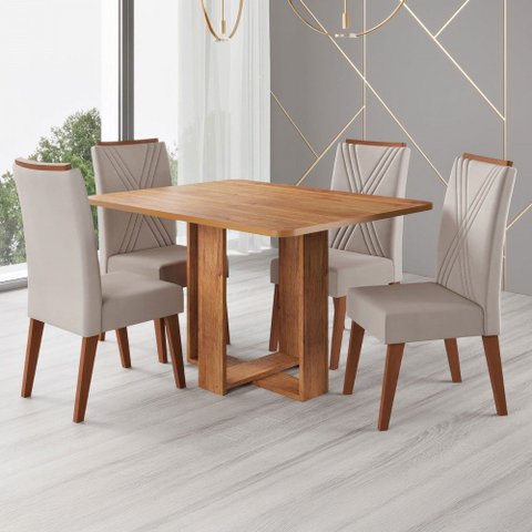 Mesa de Jantar 4 Lugares Coxilha Mel/bege - Viero Móveis