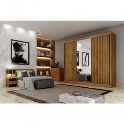 Guarda Roupa Casal Ripado com Espelho 3 Portas 4 Gavetas Royale-cumaru Móveis Novo Horizonte - 1 Guarda Roupa Casal Ripado com Espelho 3 Portas 4 Gavetas Royale-cumaru Móveis Novo Horizonte - 1