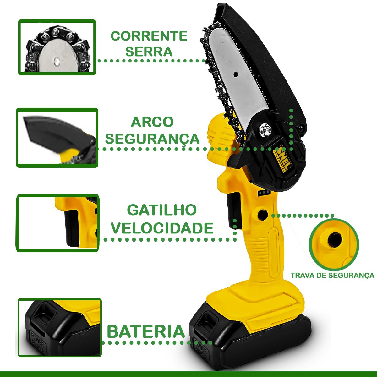 Moto Serra Recarregável Portátil Elétrica 21v Bateria Lítio Bivolt Snel - 2