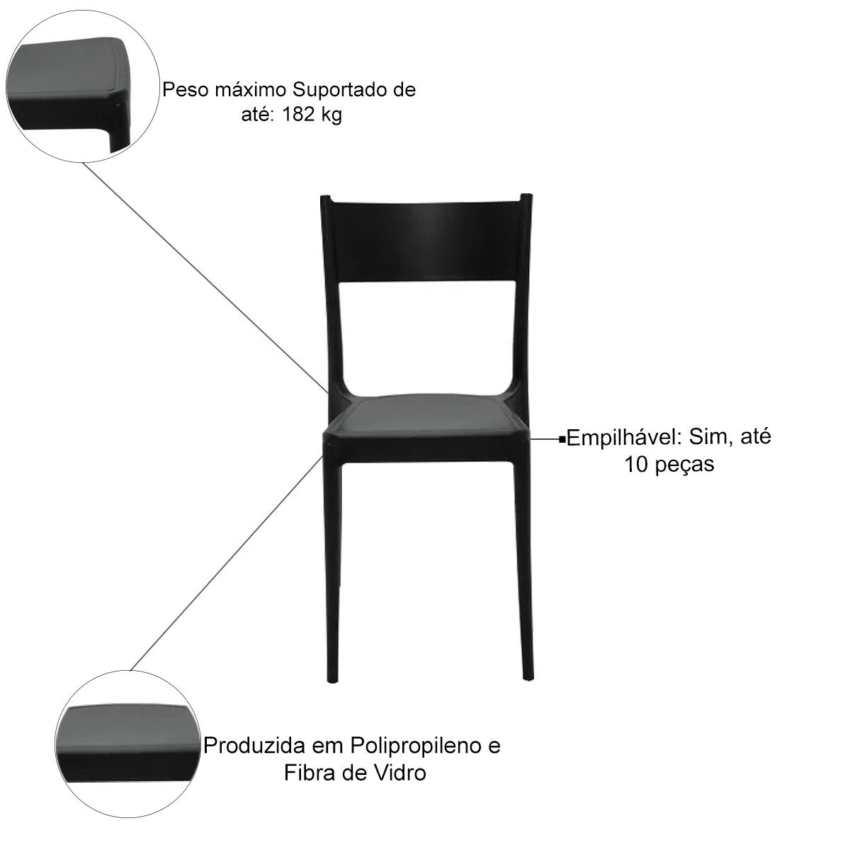 Conjunto 4 Cadeiras de Polipropileno e Fibra de Vidro Summa Eco Diana - Tramontina - Preto 92030/409 - 4