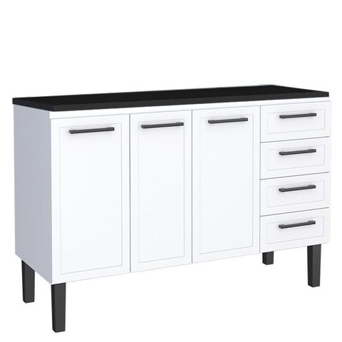 Balcão de Aço com Tampo Madeira 134x91x52cm 3 Portas 4 Gavetas Juno 140 Cozimax Branco/preto