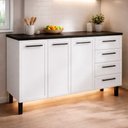 Ver imagem 3 de Balcão de Aço com Tampo Madeira 134x91x52cm 3 Portas 4 Gavetas Juno 140 Cozimax Branco/preto