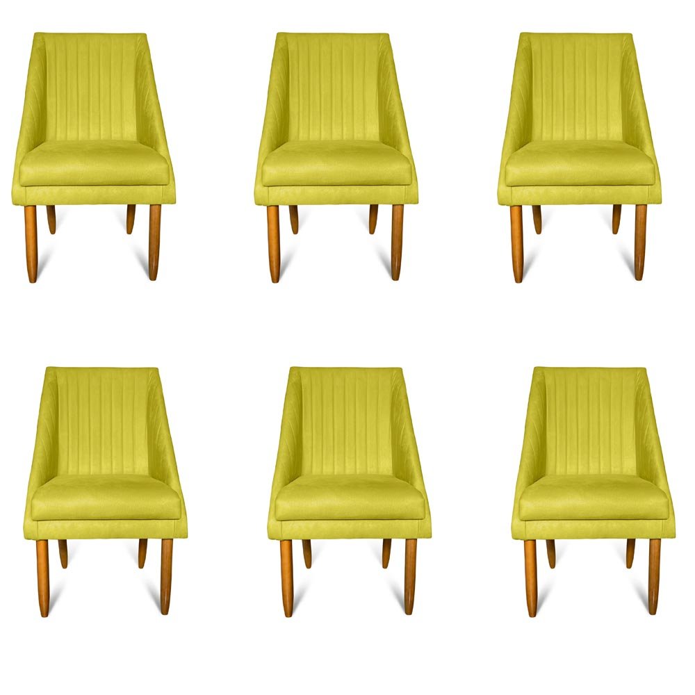 kit 06 Cadeiras Para Sala de Jantar Ana Pés Palito Suede Amarelo - D'Classe Decor