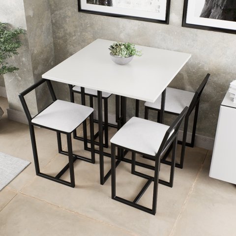 Conjunto Mesa Branca 4 Cadeiras Pequena Estofado Industrial Black