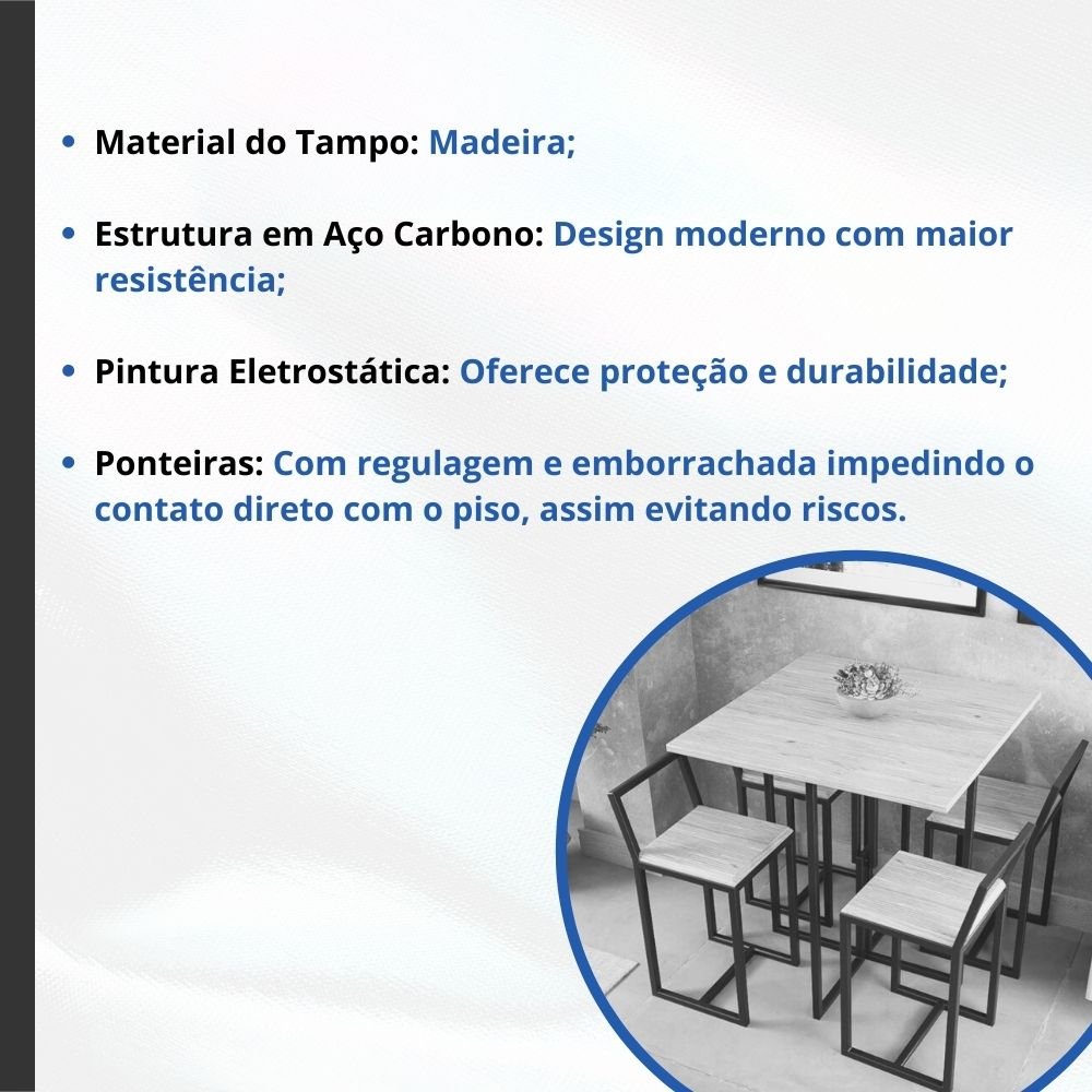 Conjunto Mesa Branca 4 Cadeiras Pequena Estofado Industrial Black - Laca branca - 4