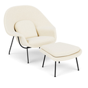 Ver imagem 1 de Poltrona Womb Chair com Puff em Bouclê Branco - Base Preta
