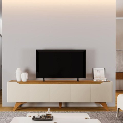 Rack Atenas para TV até 75 pol. 220 cm Off White/Naturalle - Mavaular
