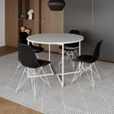Ver imagem 1 de Mesa Industrial Jantar Redonda Branca 110cm Base V com 4 Cadeiras Eames Pretas Ferro Branco Branco
