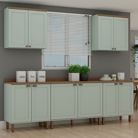 Armário de Cozinha Completa Iluminata 2,80m 8 Peças Mint/ébano - Genialflex