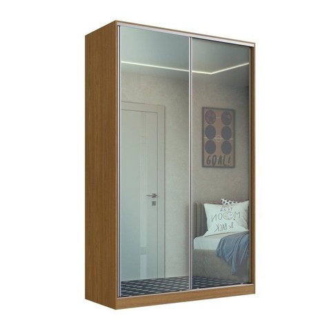 Guarda-Roupa 2 Portas de Correr 2 Espelhos 3 Gavetas MDF Elara 147cm Marrom Freijó Nature