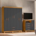 Ver imagem 1 de Guarda-Roupa Casal 6 Portas 2 Gavetas e Cômoda Sapateira 4 Gavetas Itapema Cinza/Carvalho Americano/Grafite