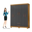 Ver imagem 5 de Guarda-Roupa Casal 6 Portas 2 Gavetas e Cômoda Sapateira 4 Gavetas Itapema Cinza/Carvalho Americano/Grafite