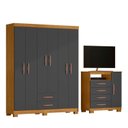 Ver imagem 2 de Guarda-Roupa Casal 6 Portas 2 Gavetas e Cômoda Sapateira 4 Gavetas Itapema Cinza/Carvalho Americano/Grafite