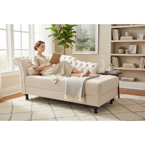 Recamier Decorativo Divã Styllus Lado Direito Suede Marfim