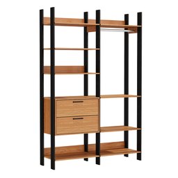 Kit 02 Closet Guarda-Roupa Cabideiro 02 Gavetas Modulado 220x73cm Leaf D03 Freijó Preto - Lyam - 1