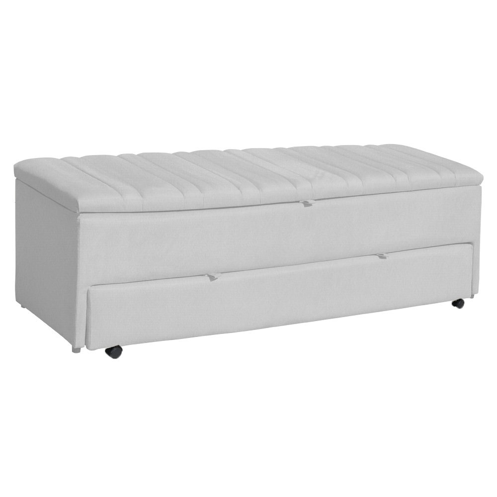 Calçadeira Baú Recamier Sapateira Solteiro Ayla 90cm Tecido Suede Tampo Reto - Estopar Suede Branco