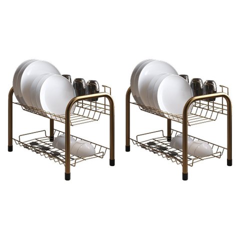 Kit 2 Escorredores de Louças Beliche Isabela com Porta Copos Dourado