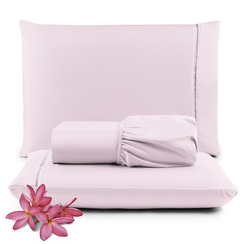 Jogo de Lençol Micropercal 400 Fios Queen 3 Peças Barato - Rosa Casa Show Enxovais