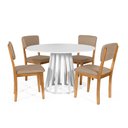 Ver imagem 1 de Mesa de Jantar Redonda Gabi Branca com 4 Cadeiras Estofadas Ella Marrom Claro