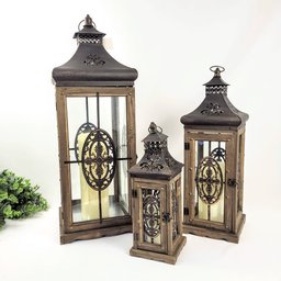 Lanterna Marroquina Decorativa Madeira Kit 3pc - 6