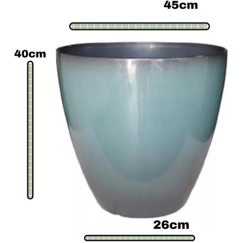 Vaso para Plantas Grande Decorativo em Polietileno com 40cm, Leve e com Alto Brilho (liso/azul-aço).