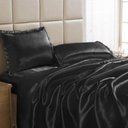 Ver imagem 1 de Jogo Lençol Casal Padrão Cetim Seda Preto com Vira 4 Peças