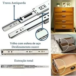 1 Par Corrediças Trilho Telescópico 25cm P/ Gaveta Móvel - 10
