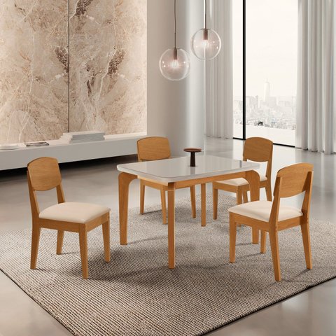 Conjunto Sala de Jantar Mesa Dublin Tampo em MDF e 4 Cadeiras Cleo Yescasa