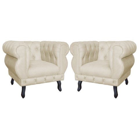 Kit 2 Poltronas Decorativa Sala Recepção Maya Suede Bege LM DECOR