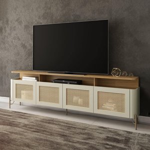 Rack para Tv 180cm C/ Porta Sextavada 100% Mdf Pés em Metal Cor:louro e Luna com Dourado