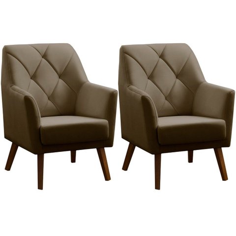 Kit 2 Poltronas para Sala e Escritório Decorativas Héstia Veludo Castor