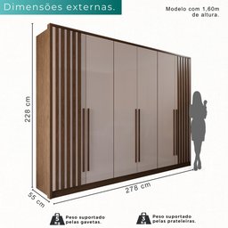 Guarda Roupas Casal 100% Mdf 6 Portas 5 Gavetas Moscou Ripado - Mais Móveis Newcanion/offwhite - 3