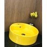 Cuba de louça amarela redonda com apoio para torneira - 5