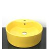 Cuba de louça amarela redonda com apoio para torneira - 1