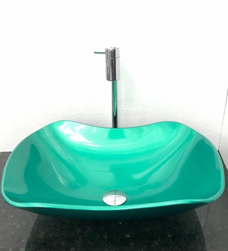 Kit cuba vidro abaulada verde,válvula,torneira cromada,sifão - 1