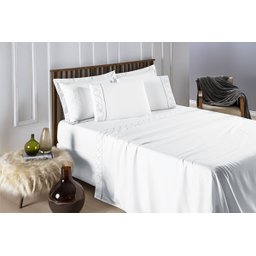 Conjunto Cama Casal Queen Size Madri Bordado 300 Fios Super Macio:branco - 5