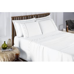 Conjunto Cama Casal Queen Size Madri Bordado 300 Fios Super Macio:branco - 1