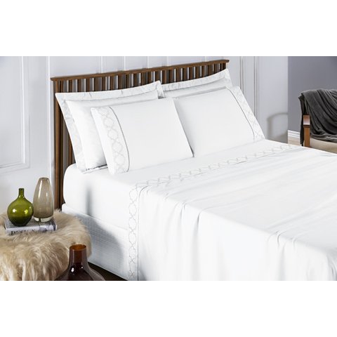 Conjunto Cama Casal Queen Size Madri Bordado 300 Fios Super Macio:branco