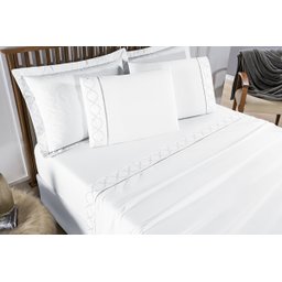 Conjunto Cama Casal Queen Size Madri Bordado 300 Fios Super Macio:branco - 2