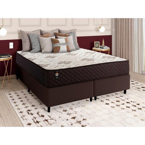 Conjunto Cama Box Queen c/ Molas Ensacadas Allura Marrom 158x198x58