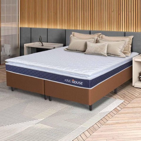 Conjunto Box Marrom Durban Azul Espuma D28 Queen 158x198x57 - King House