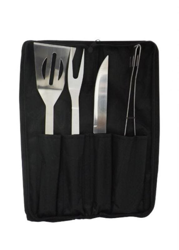 Kit Churrasco Inox com 4 Peças e Estojo em Nylon